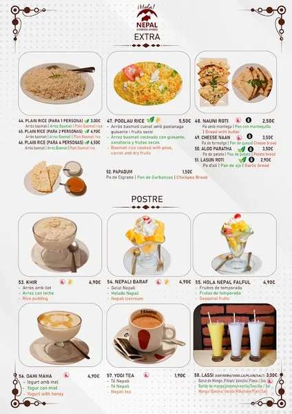 menu 1 of Hola Nepal