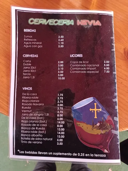 menu 1 of Cervecería Hevia