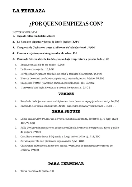 menu 0 of La Terraza de Mingorrubio