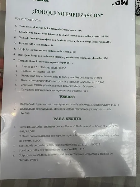menu 2 of La Terraza de Mingorrubio