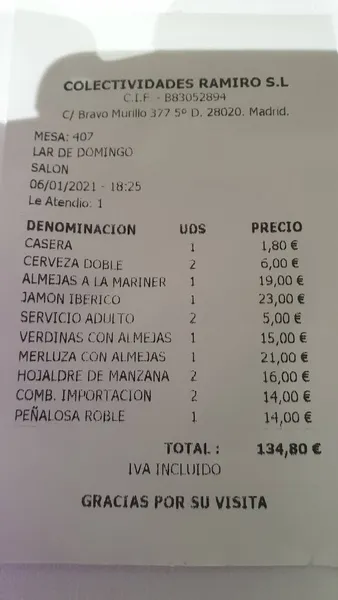 menu 1 of Lar de Domingo