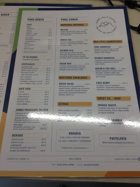 menu 2 of Surry Hills - Specialty Coffee & Australian Brunch
