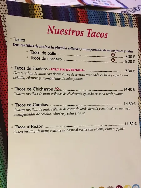 menu 1 of Chapultepec