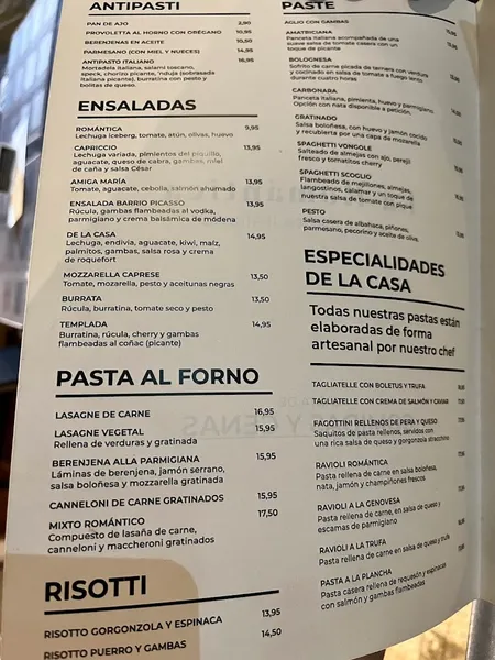 menu 0 of Restaurante Italiano La Romántica