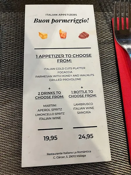 menu 1 of Restaurante Italiano La Romántica