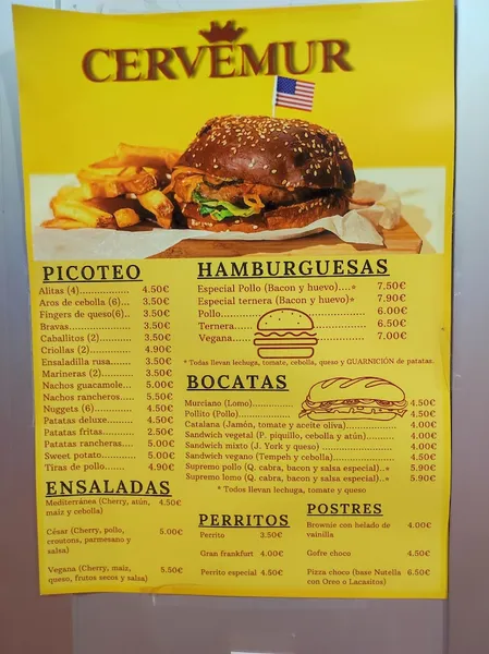 menu 1 of Cervecería Cervemur