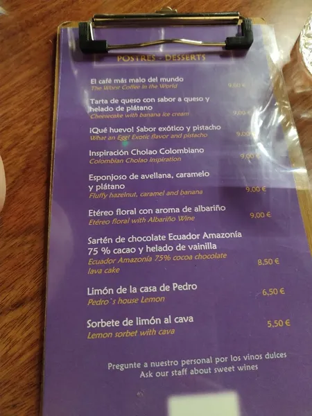 menu 2 of Restaurante Etéreo by Pedro Nel