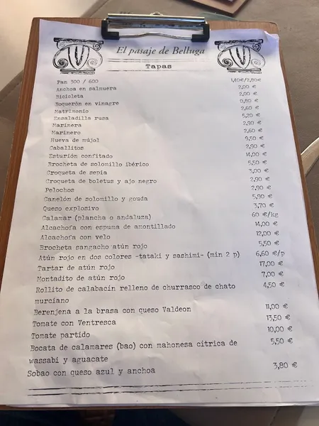 menu 0 of El Pasaje de Belluga