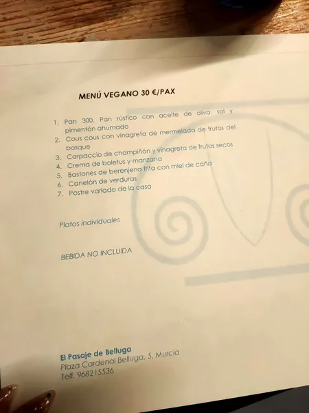 menu 1 of El Pasaje de Belluga