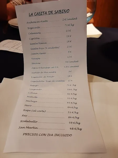 menu 0 of La Casita de Sabino