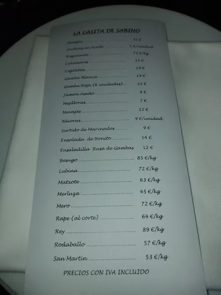 menu 2 of La Casita de Sabino