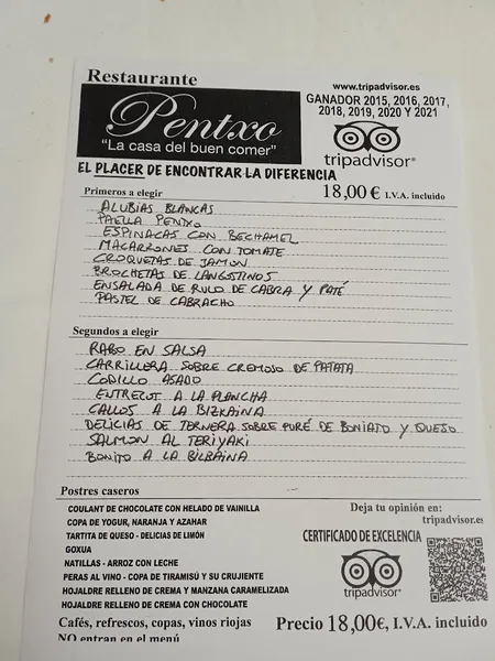 menu 0 of Restaurante Pentxo