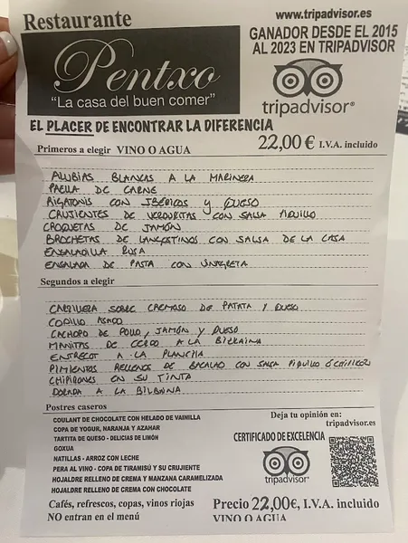 menu 1 of Restaurante Pentxo