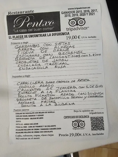 menu 2 of Restaurante Pentxo