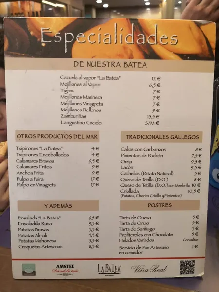 menu 1 of La Batea Mejillonerías Bilbao
