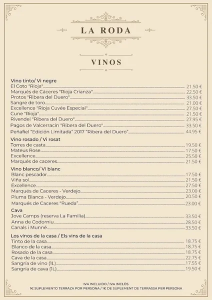 menu 2 of La Roda