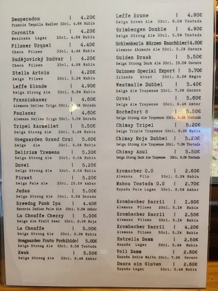 menu 1 of Stay cervecería