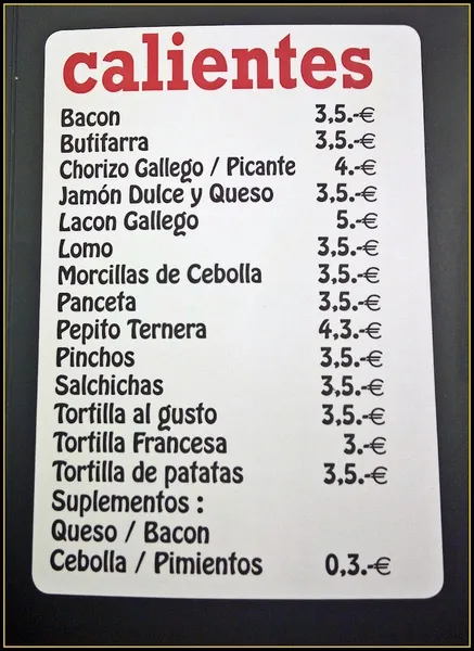 menu 2 of Bar Do Galego