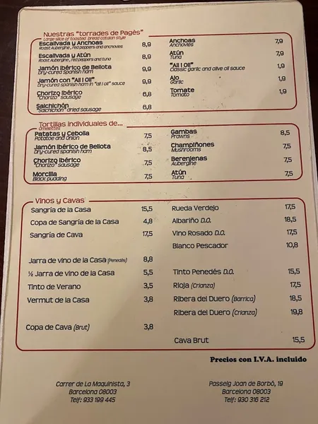 menu 0 of La Bombeta