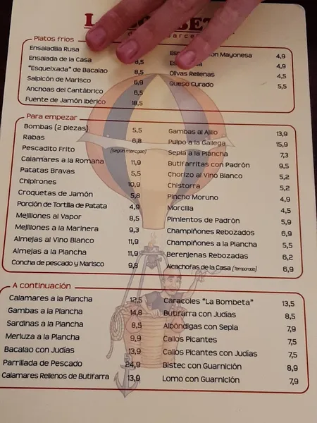 menu 1 of La Bombeta