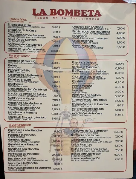 menu 2 of La Bombeta