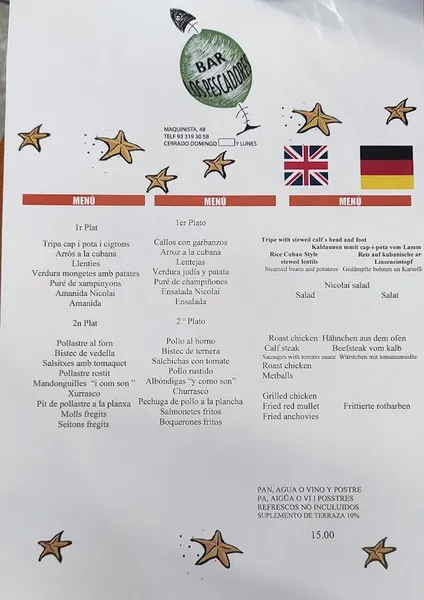 menu 0 of Los Pescadores