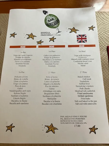 menu 1 of Los Pescadores