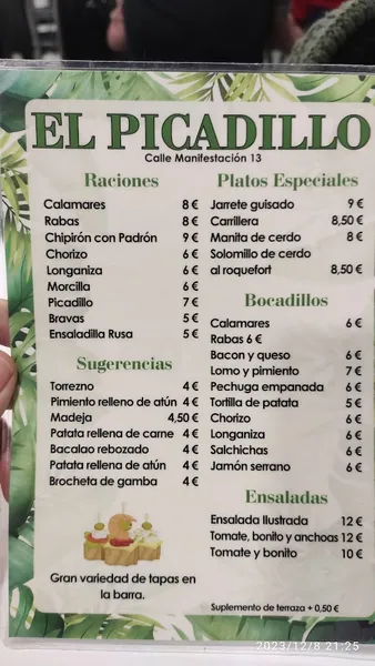 menu 1 of El Picadillo
