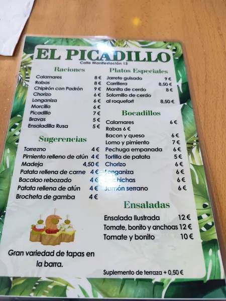 menu 2 of El Picadillo