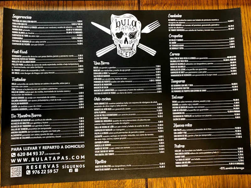 menu 0 of Bula Tapas