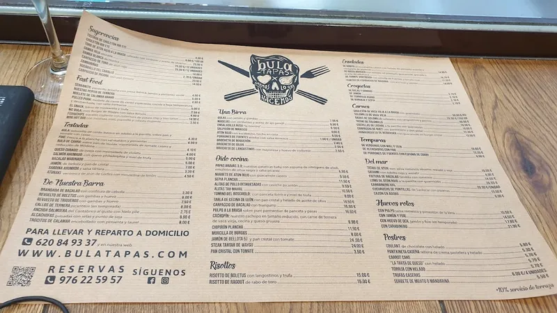 menu 1 of Bula Tapas