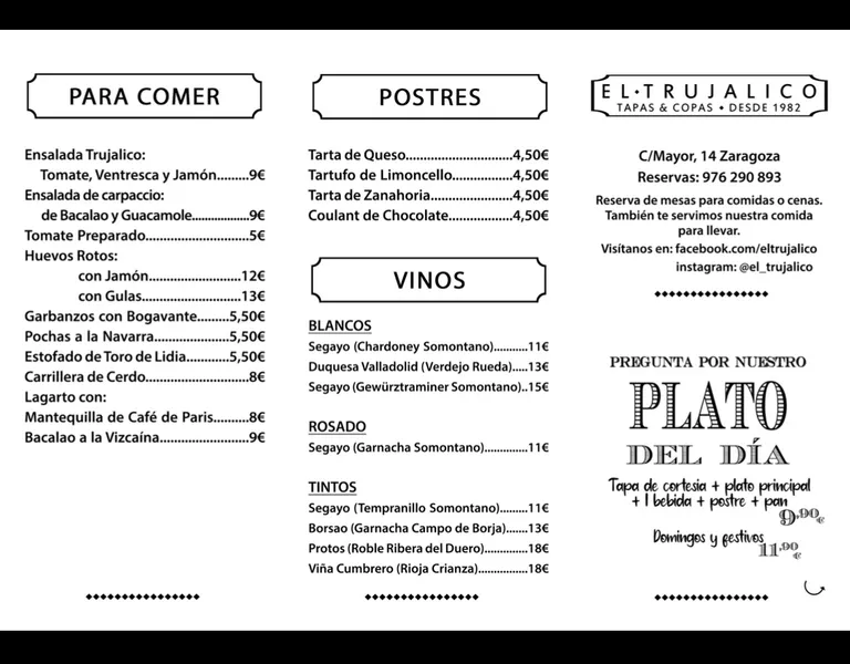 menu 1 of El Trujalico