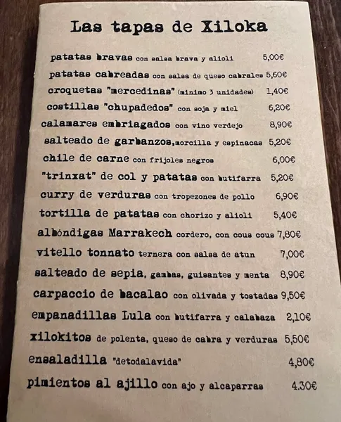 menu 0 of Xiloka BCN Bar Restaurant