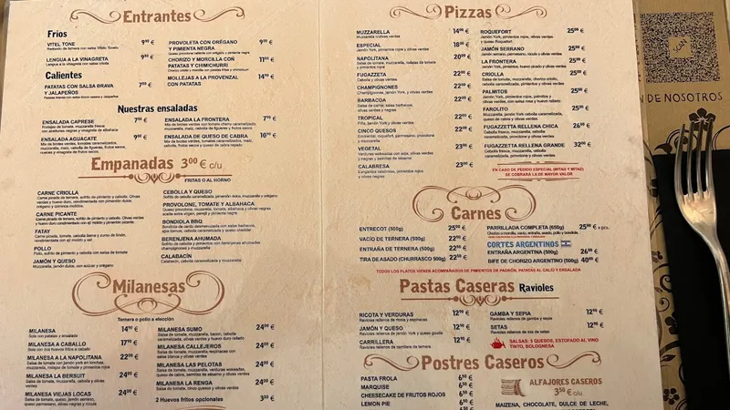menu 1 of LA FRONTERA