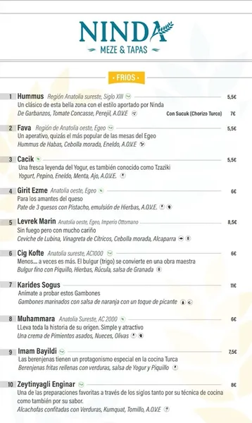 menu 2 of Restaurante Ninda | Valencia | Turkish Cuisine | Wine