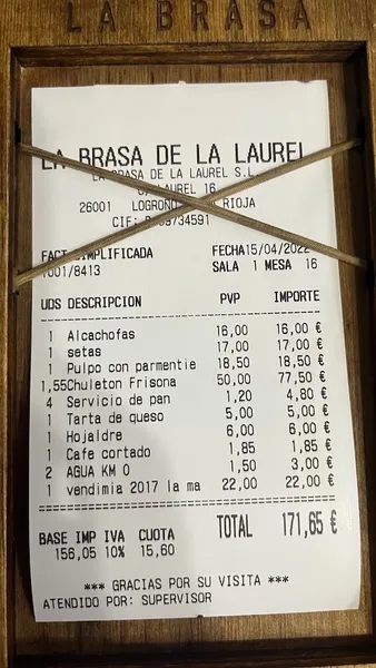 menu 1 of La Brasa de la Laurel