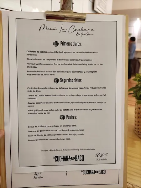 menu 0 of La Cuchara de Baco