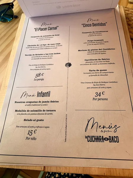menu 1 of La Cuchara de Baco