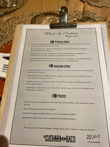 menu 2 of La Cuchara de Baco
