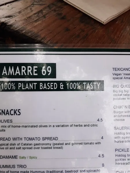 menu 1 of Amarre 69 - Vegan food & Drinks