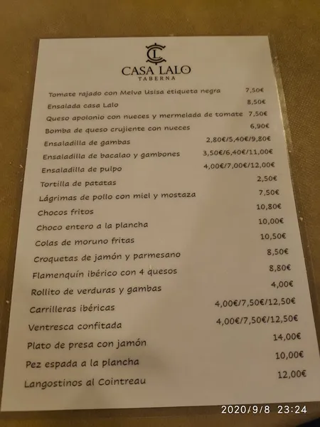 menu 1 of Restaurante & Bar de Tapas - Casa Lalo Taberna