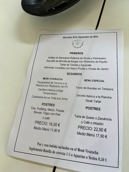 menu 0 of La Vivaracha