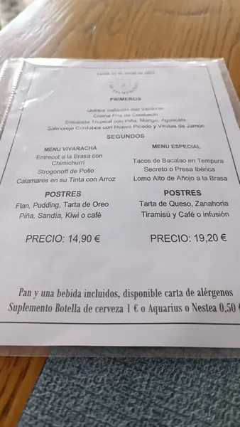 menu 2 of La Vivaracha