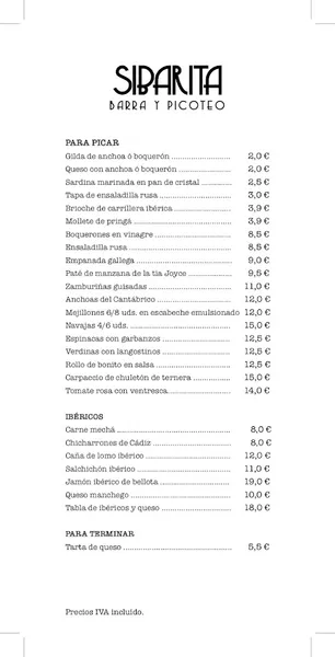 menu 2 of Sibarita - Barra y Picoteo