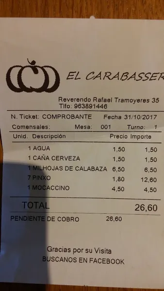 menu 1 of El Carabasser