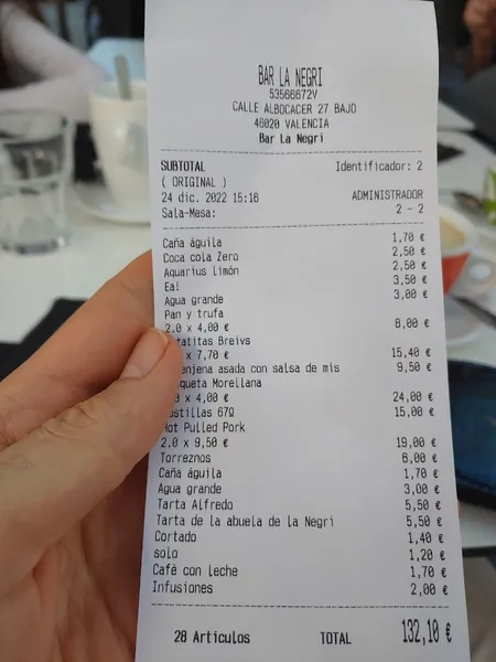 menu 2 of La Negri