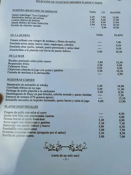 menu 1 of Restaurante Realcázar