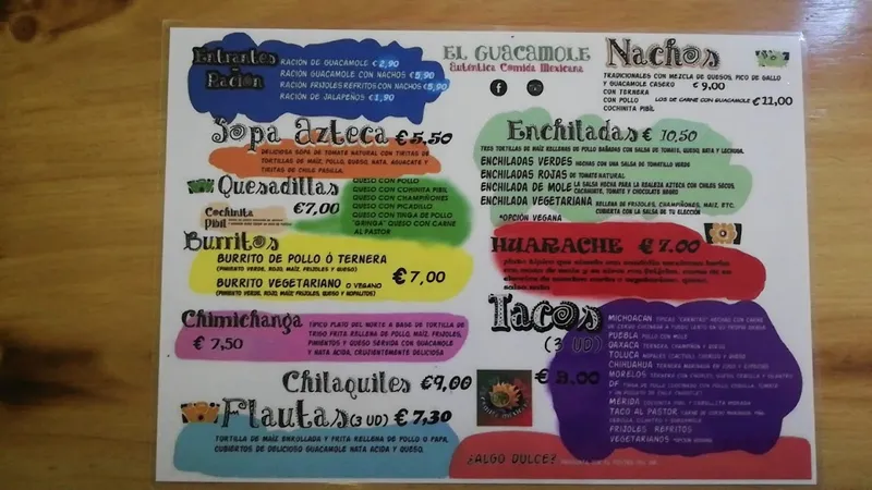 menu 0 of El Guacamole Autentica Comida Mexicana