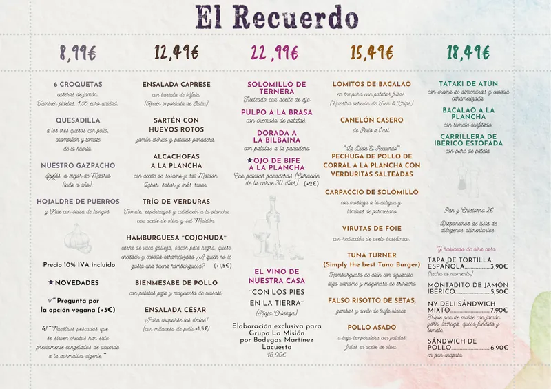 menu 0 of El Recuerdo