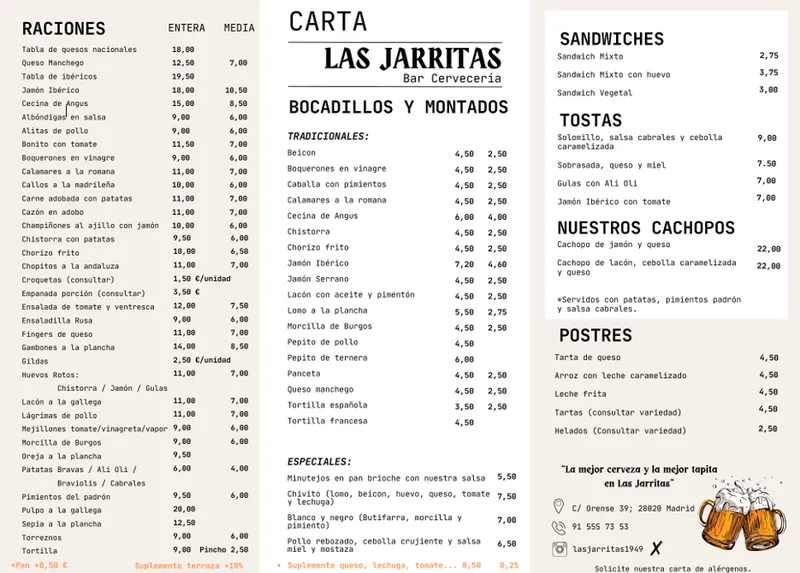 menu 1 of Las Jarritas